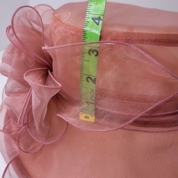 Dusty Rose Dress Hat Pink Organza Packable Ruffles Frilly Wedding Hat main image 6
